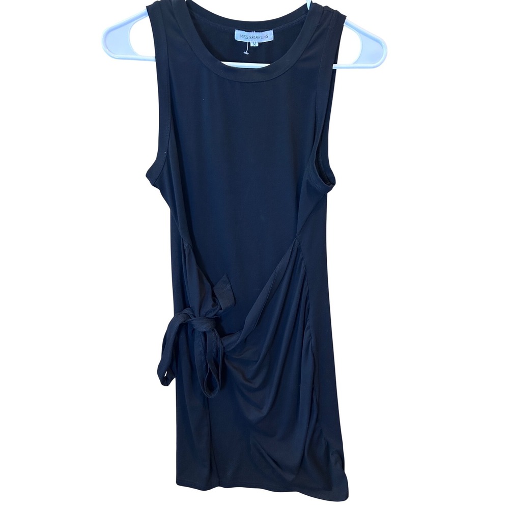 Miss Sparkling Side Tie Bodycon Dress Womens Size M Black Wrap Sleeveless